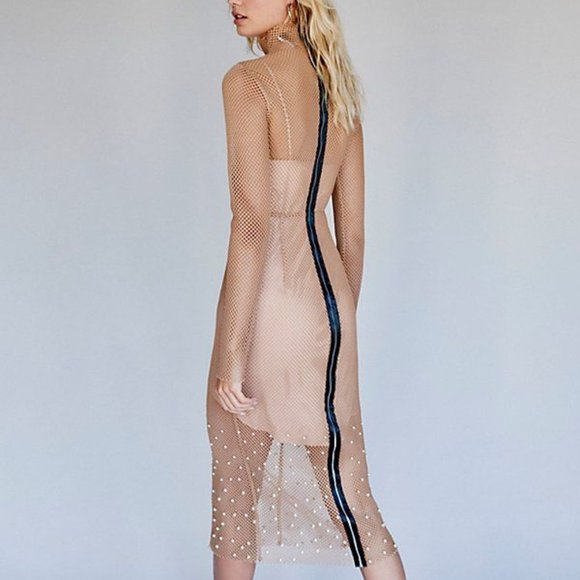 ACLER Monroe Nude Mesh Dress with Pearls on the Bottom. AU 12/ US 8 - Picture 3 of 5